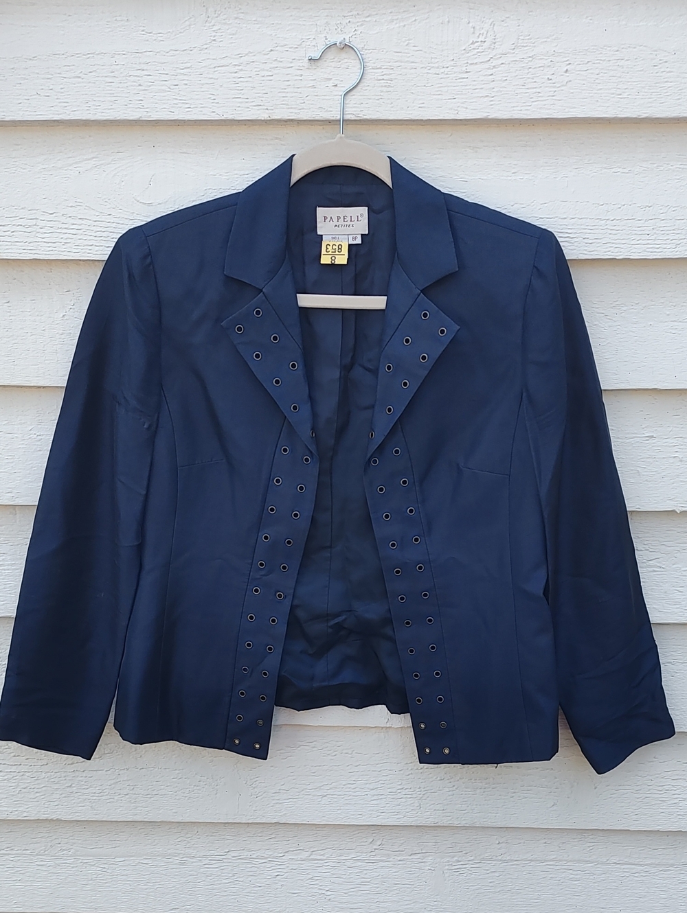 Navy Eyelet-Trim Blazer